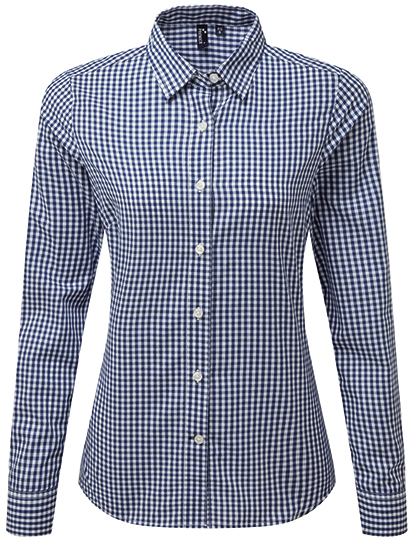 Premier Workwear - Women´s Maxton Check Long Sleeve Shirt - Navy (ca. Pantone 533C), White