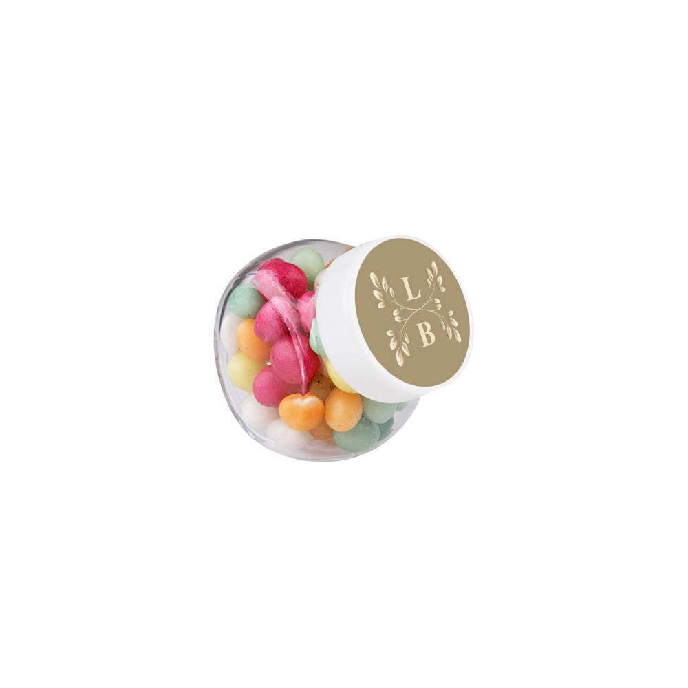 Micro glazen potje 50 ml, gevuld met snoep - Transparant/Wit