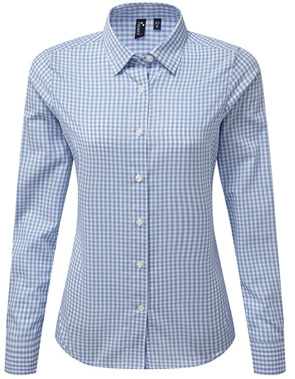 Premier Workwear - Women´s Maxton Check Long Sleeve Shirt - Light Blue (ca. Pantone 2707C), White