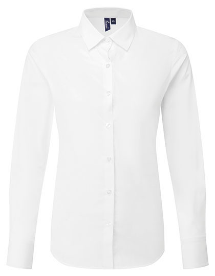 Premier Workwear - Women’s Long Sleeve ‘Recyclight’ Poplin Shirt - White
