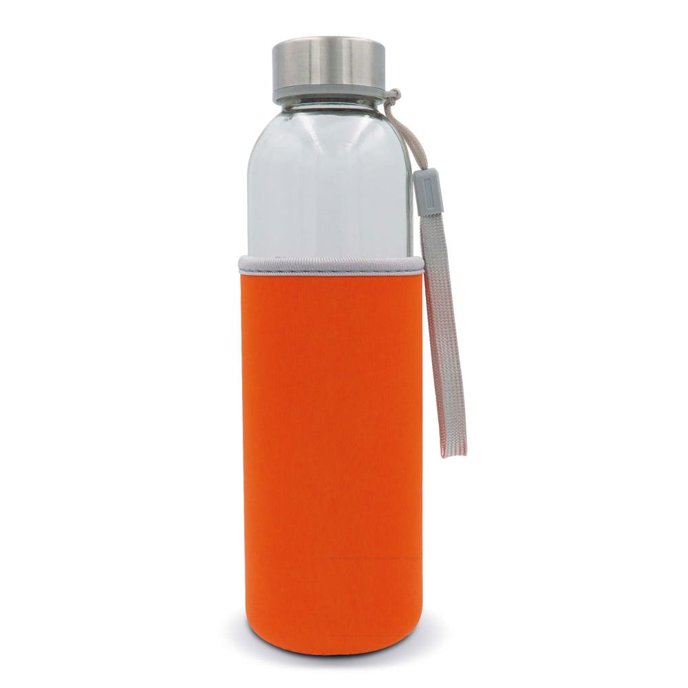 Waterfles glas met sleeve 500ml - Transparant / Oranje