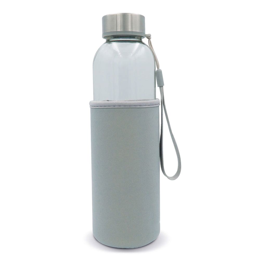 Waterfles glas met sleeve 500ml - Transparant / Grijs