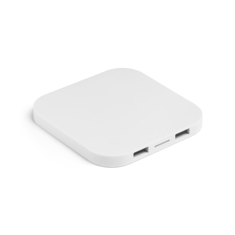 CAROLINE. Supersnelle 15W draadloze oplader met HUB 2 USB-A poorten in gerecycled ABS (60% rABS) - Wit
