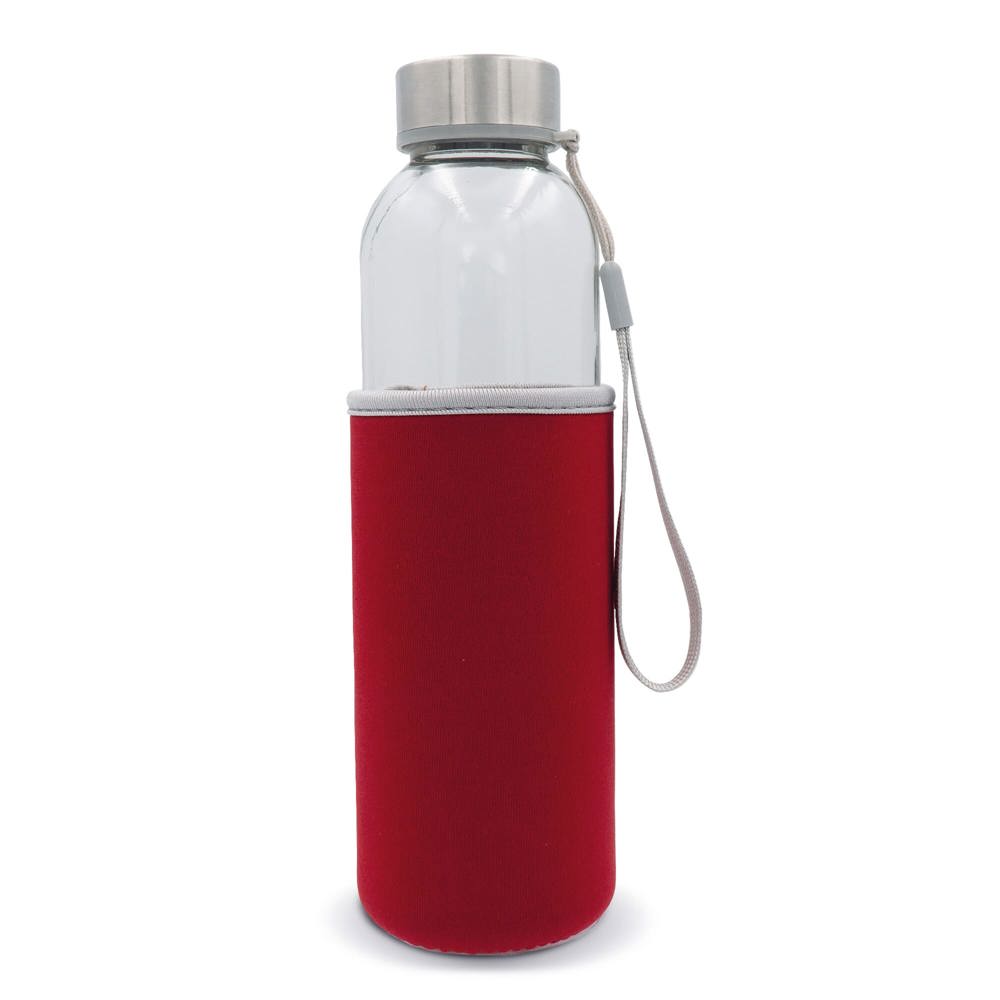 Waterfles glas met sleeve 500ml - Transparant / Rood