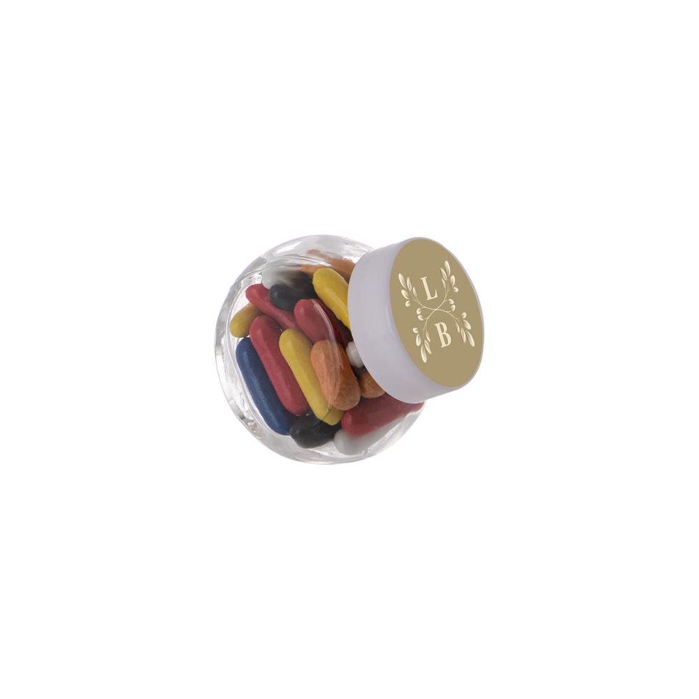 Micro glazen potje 50 ml, gevuld met snoep