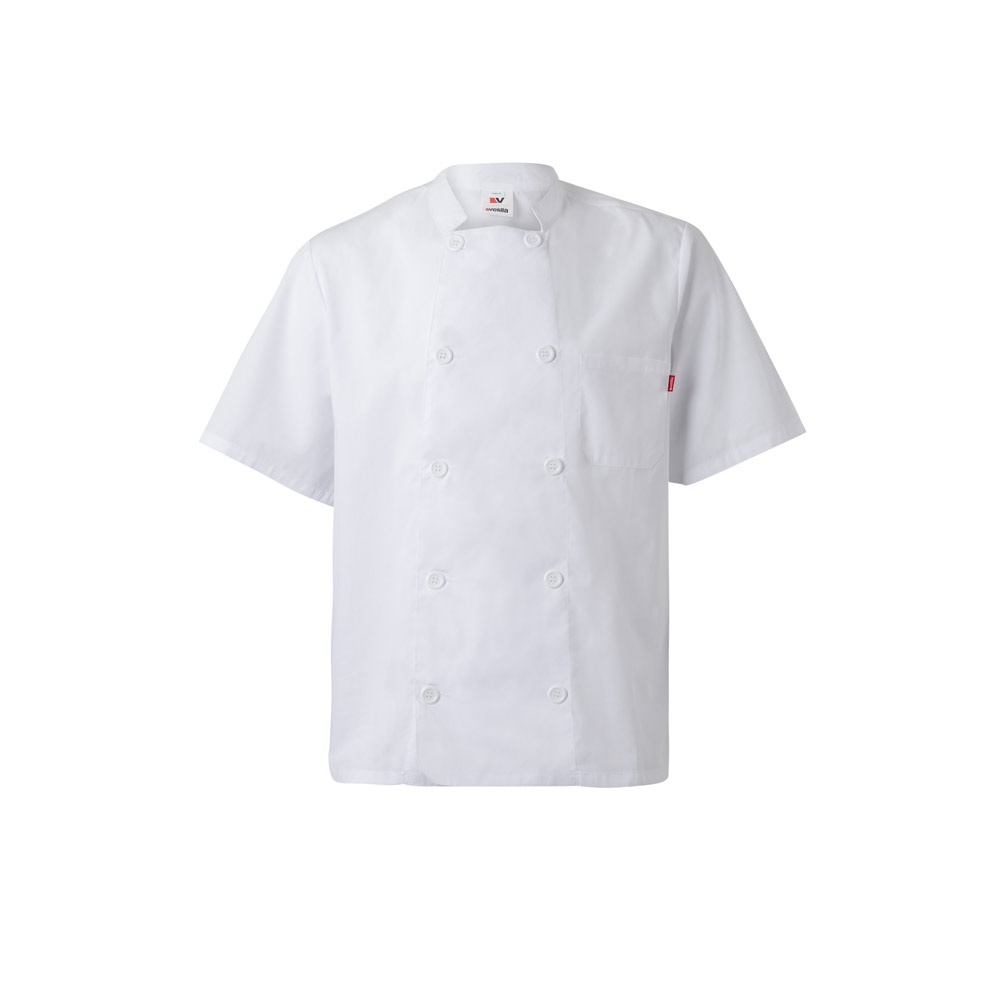 VL DURGA. Keukenjas in popeline met korte mouwen (110g/m²), van katoen (35%) en polyester (65%) - Wit