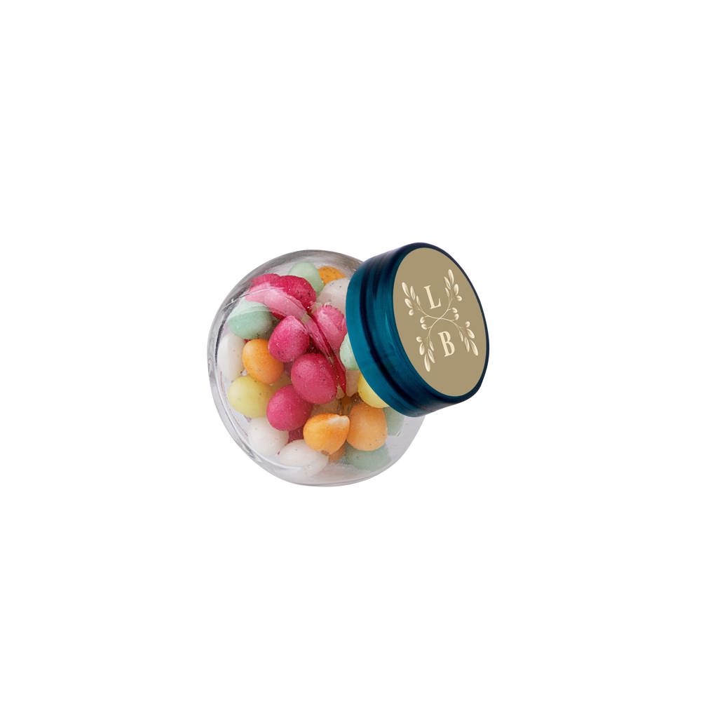 Micro glazen potje 50 ml, gevuld met snoep - Transparant/kobalt