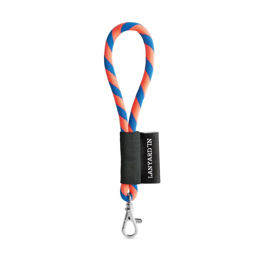 75090. Set met korte lanyardbuis (Ø 7 mm) en karabijnhaak met 9 mm sluiting - Oranje hexachrome, Royal blauw