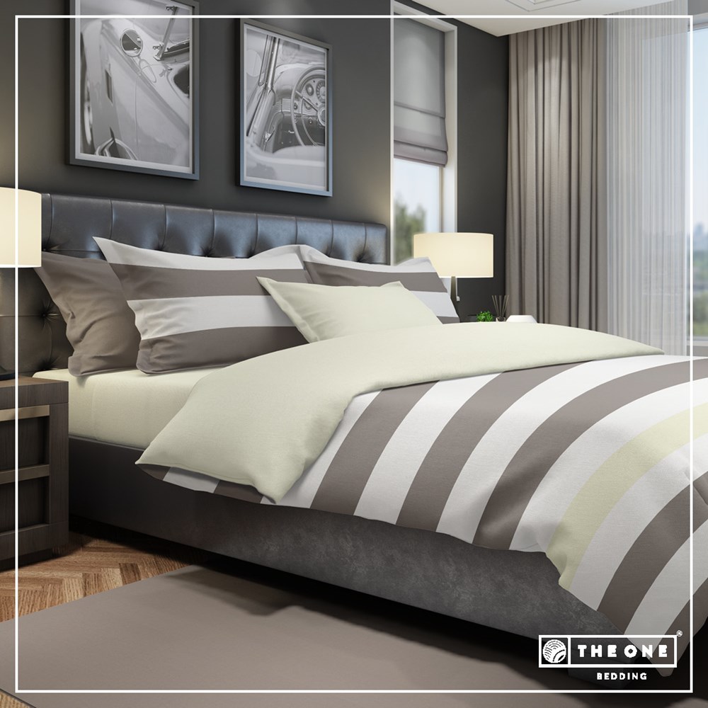 Bed Set Stripe Single beds - Taupe / Crème