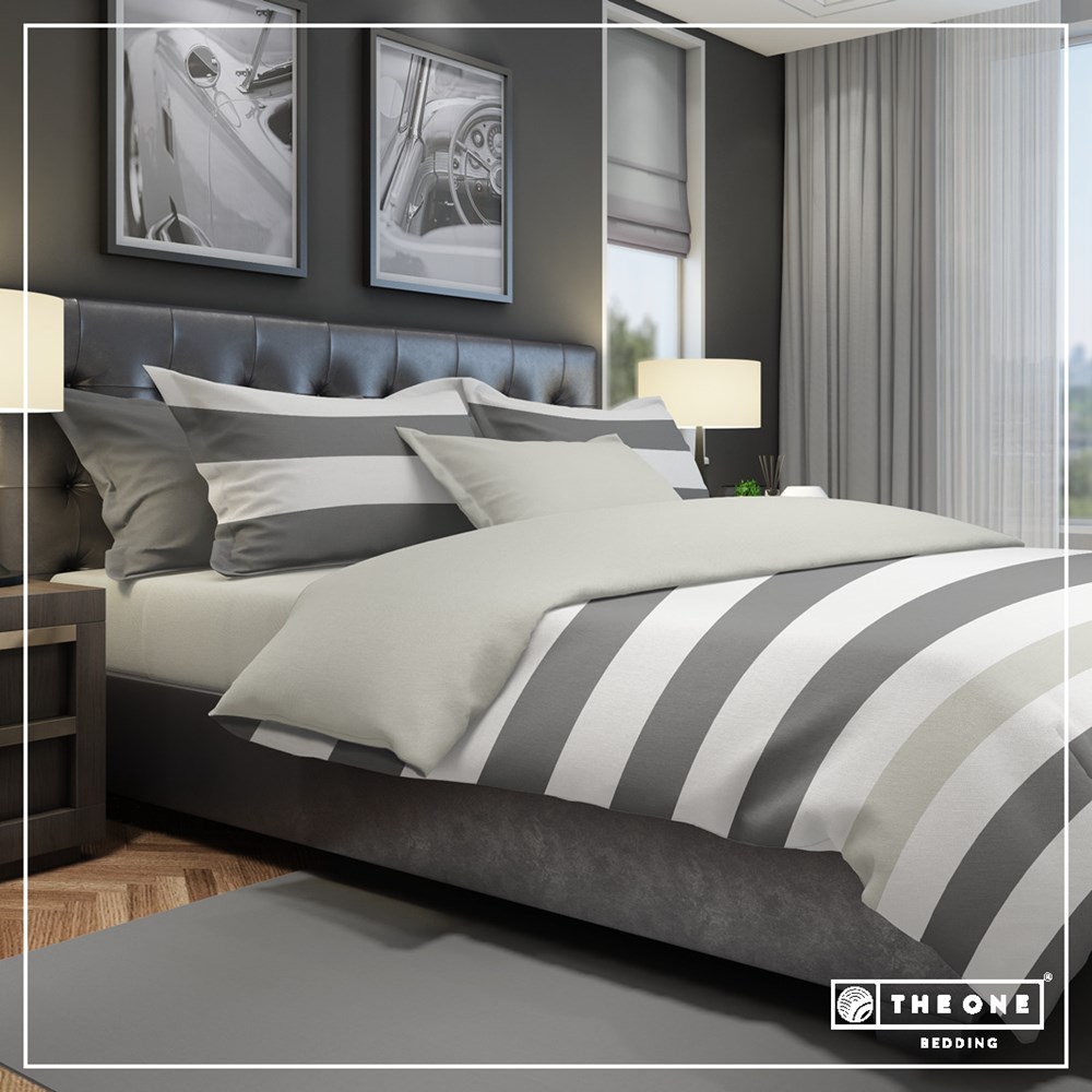 Bed Set Stripe Single beds - Donkergrijs / Lichtgrijs