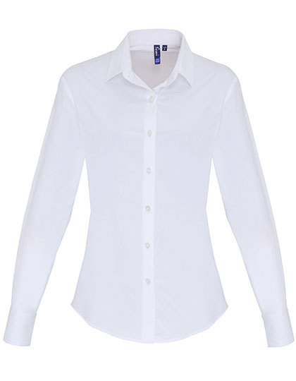 Premier Workwear - Women´s Stretch Fit Poplin Long Sleeve Cotton Shirt - White