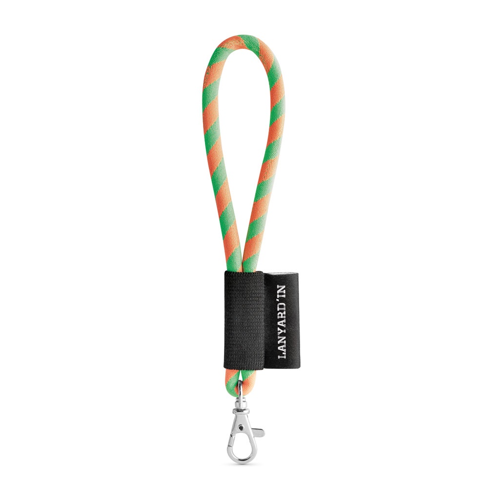 75090. Set met korte lanyardbuis (Ø 7 mm) en karabijnhaak met 9 mm sluiting - Hexachrome groen, Oranje
