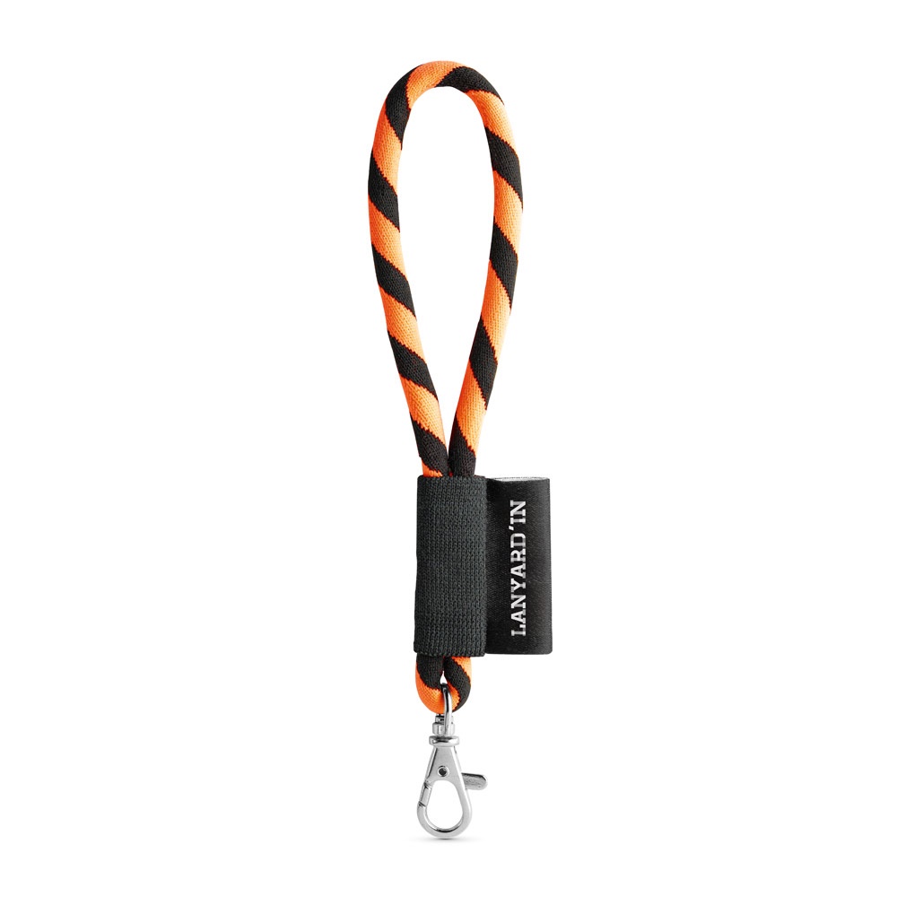 75090. Set met korte lanyardbuis (Ø 7 mm) en karabijnhaak met 9 mm sluiting - Zwart, Oranje