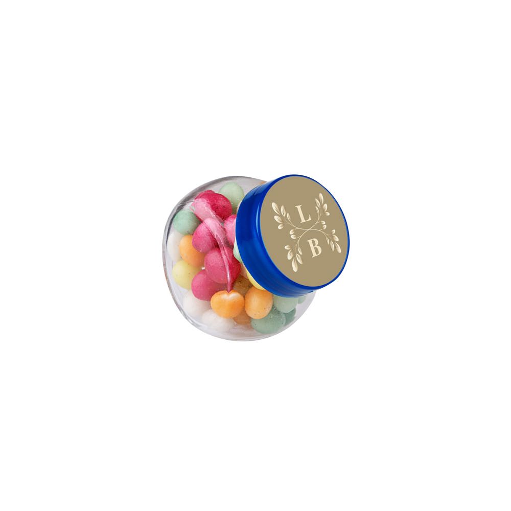 Micro glazen potje 50 ml, gevuld met snoep - Transparant/Blauw