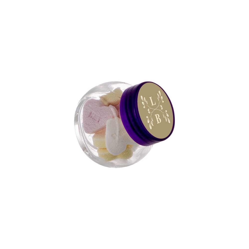 Micro glazen potje 50 ml, gevuld met snoep