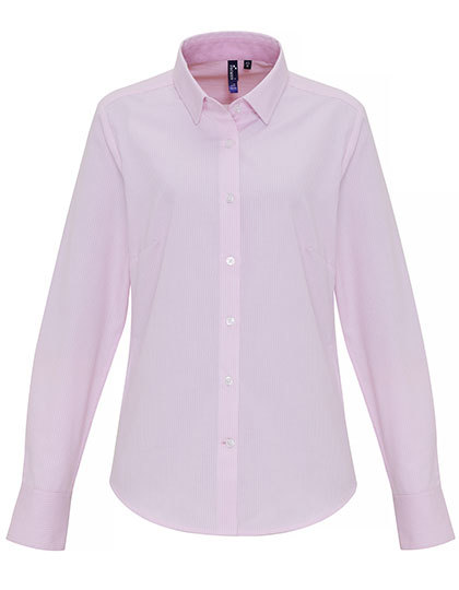 Premier Workwear - Women´s Cotton Rich Oxford Stripes Shirt - White, Pink (ca. Pantone 1895C)