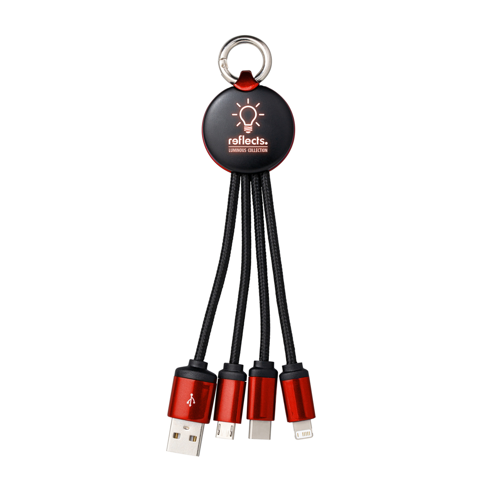 3-in-1 oplaadkabel met licht REEVES-PUHALANI - rood, zwart, zilver / rood / rood