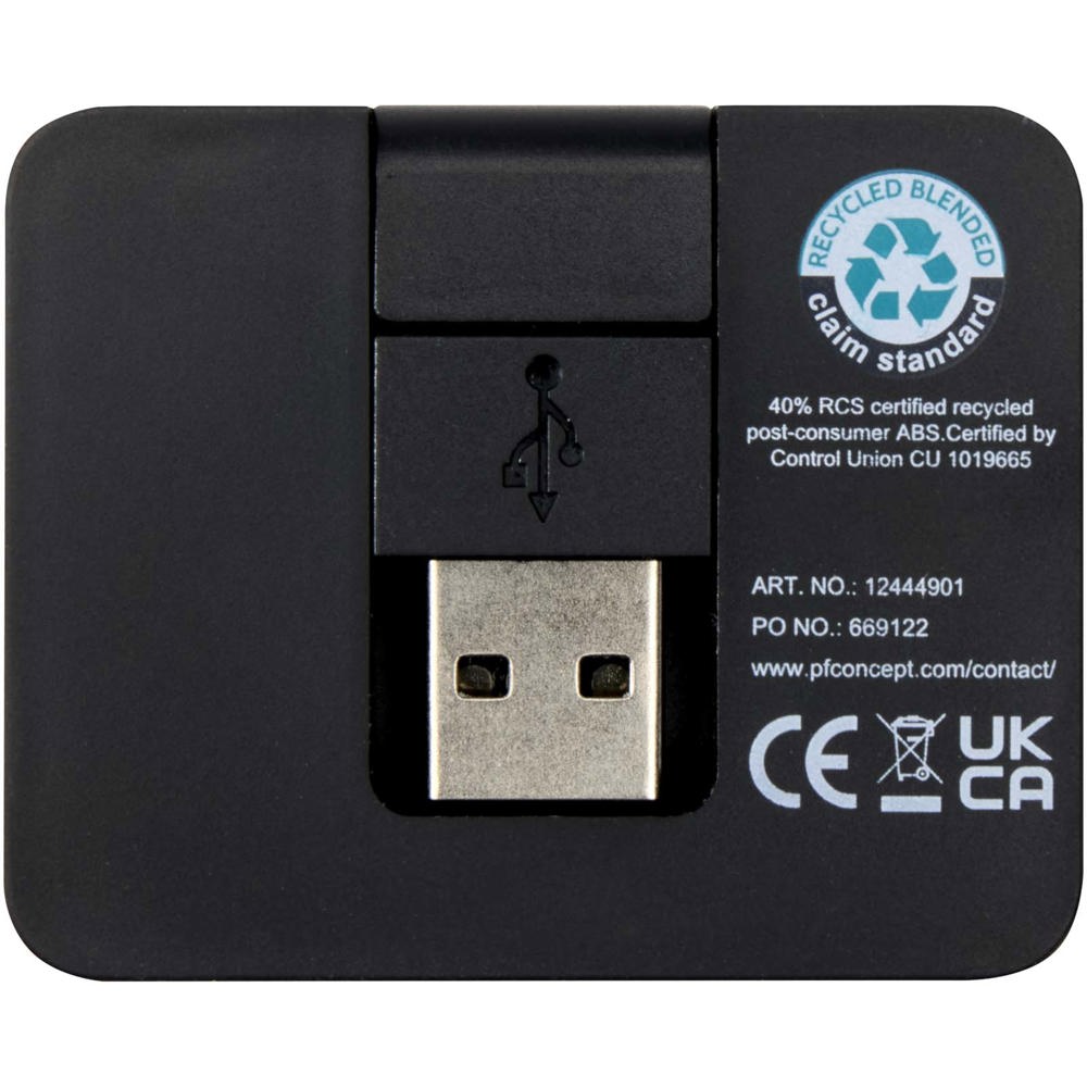 Gaia 4 poorts USB hub met uitgangen voor USB-A en Type-C en dubbele ingang van gerecycled plastic