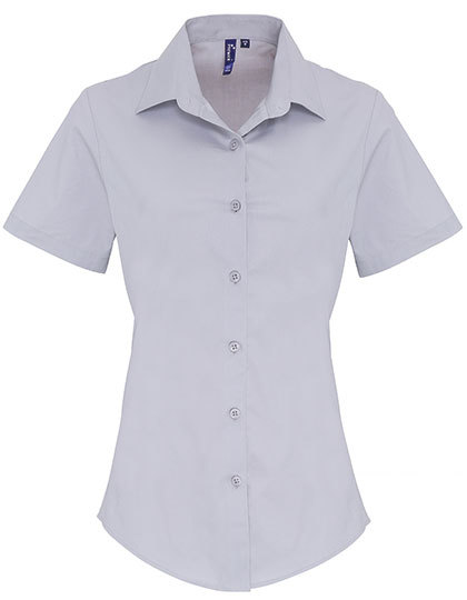 Premier Workwear - Women´s Stretch Fit Poplin Short Sleeve Cotton Shirt - Silver (ca. Pantone 428C)