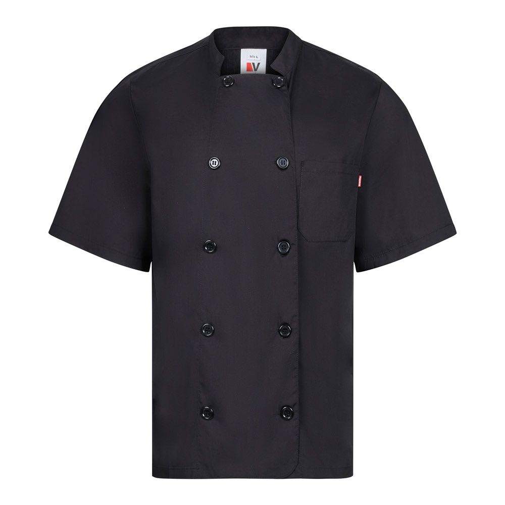VL DURGA. Keukenjas in popeline met korte mouwen (110g/m²), van katoen (35%) en polyester (65%) - Zwart