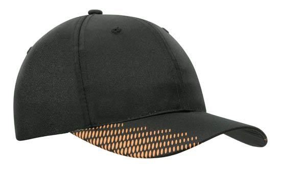 Ademende Poly Twill met klep flash print (4007) - Zwart/Oranje
