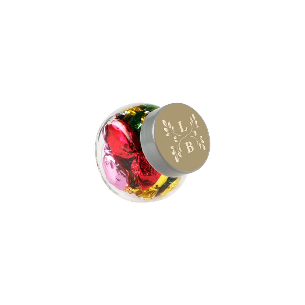 Micro glazen potje 50 ml, gevuld met snoep