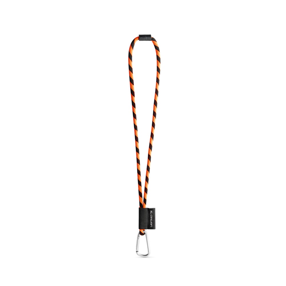 75089. Set lange draagkoordbuis (Ø 7 mm) met 55 mm D-vormige karabijnhaak en Ø 7 mm veiligheidssluiting - Zwart, Oranje