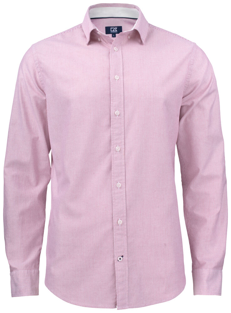 Cutter & Buck - Belfair Oxford Shirt Heren - Burgundy/Wit gestreept