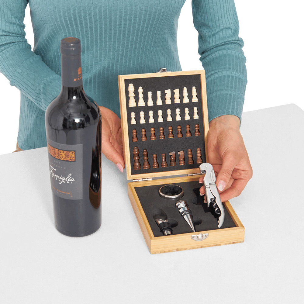 BAMBOO CHESS - Wijnset met schaakspel