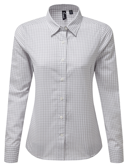 Premier Workwear - Women´s Maxton Check Long Sleeve Shirt - Silver (ca. Pantone 429C), White