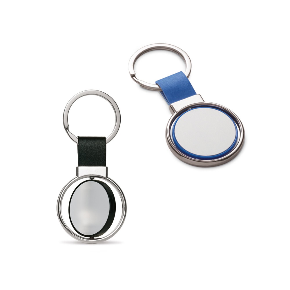 ALBRIGHT. Metalen en PU sleutelhanger geschikt voor personalisatie door doming