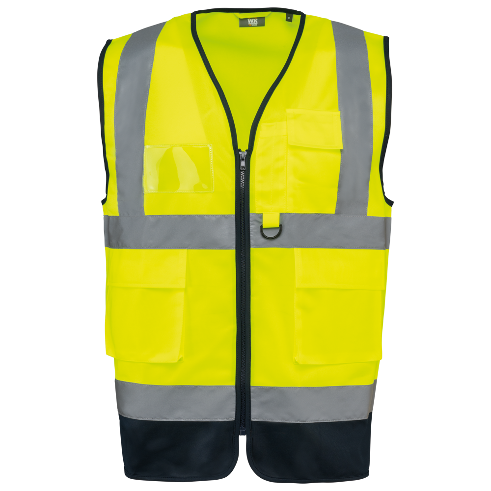 WK618 - Gerecycled HI-VIZ VEILIGHEIDSHESJE met rits - Hi Viz Yellow / Navy